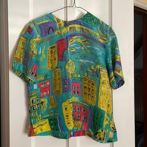 Diane Gilman silk tee city teal blouse
